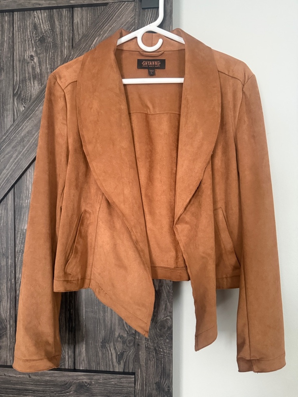Shyanne Suede Open-Front Jacket in Cognac Brown
